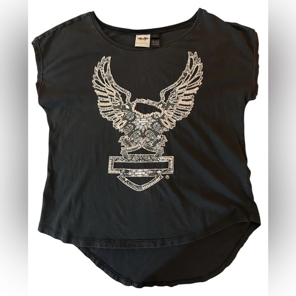 Harley-Davidson Black Short Sleeve Tee with Eagle Design - Picture 1 of 6